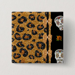 Bóton Quadrado 5.08cm RAB Peles de Açúcar Impresso do Leopardo Dourado