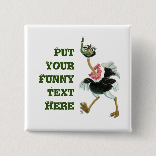 Bóton Quadrado 5.08cm Raça de avestruz no pântano (Frente)