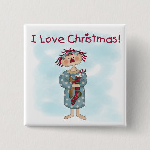 Bóton Quadrado 5.08cm Ragdoll Eu adoro Camisetas de Natal e presentes