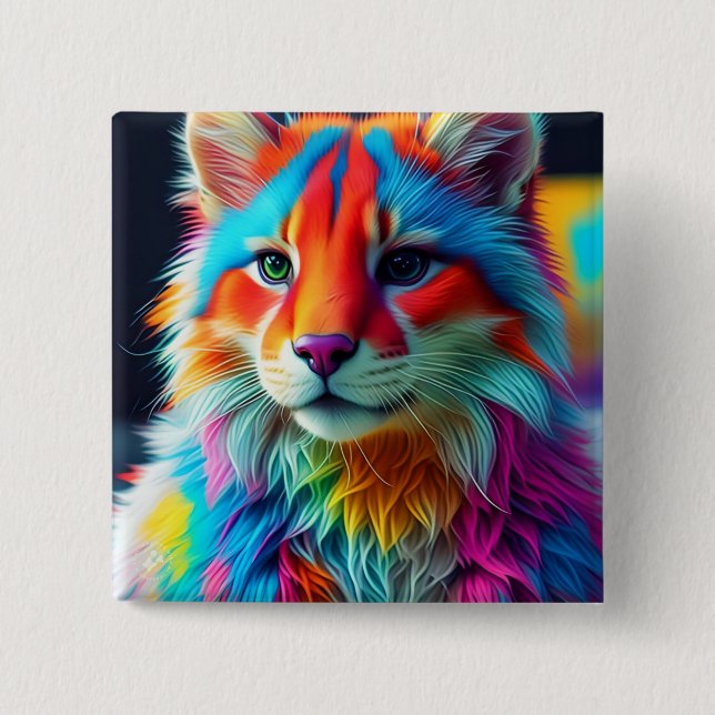Bóton Quadrado 5.08cm Rainbow Colour Furry Cat-68587 (Frente)