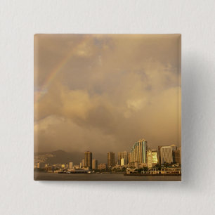 Bóton Quadrado 5.08cm Rainbow over Honolulu, Havaí, EUA 3
