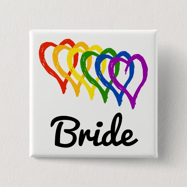 Bóton Quadrado 5.08cm Rainbow Wedding Layered Hearde Bride (Frente)
