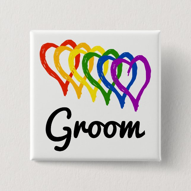 Bóton Quadrado 5.08cm Rainbow Wedding Layered Hearom Groom (Frente)
