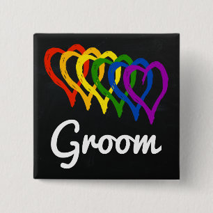 Bóton Quadrado 5.08cm Rainbow Wedding Layered Hearom Groom