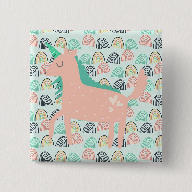Bóton Quadrado 5.08cm Rainbows e Unicórnios (Frente)