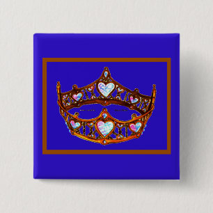 Bóton Quadrado 5.08cm Rainha do Coração Dourada Coroa Tiara pino violeta