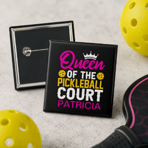 Bóton Quadrado 5.08cm Rainha do Tribunal de Pickleball Nome Personalizad