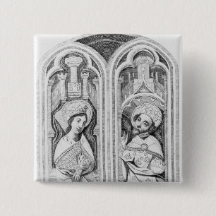 Bóton Quadrado 5.08cm Rainha Eleanor e Henry III, tomados antigo