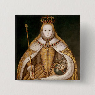 Bóton Quadrado 5.08cm Rainha Elizabeth mim em vestes da coroação