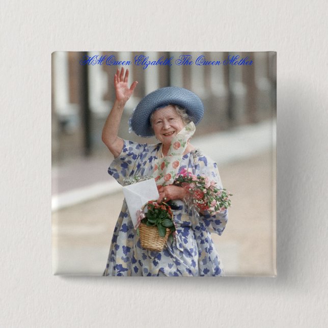 Bóton Quadrado 5.08cm Rainha Elizabeth Rainha-Mãe 1988 (Frente)