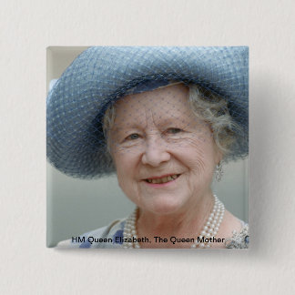 Bóton Quadrado 5.08cm Rainha Elizabeth, Rainha Mãe 1988