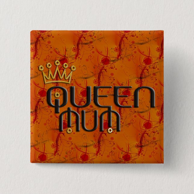 Bóton Quadrado 5.08cm Rainha Mãe em Vermelho (Frente)