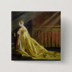 Bóton Quadrado 5.08cm Rainha Victoria em sua veste da coroação, 1838