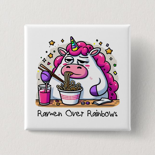 Bóton Quadrado 5.08cm Ramen de Comida Unicorn (Frente)
