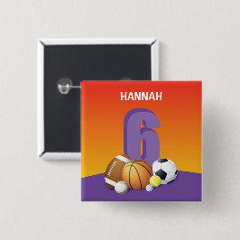 Bóton Quadrado 5.08cm Rapariga 6 Birthday Sports Balls