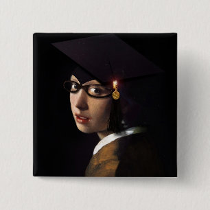 Bóton Quadrado 5.08cm Rapariga com Chapéu de Graduação (Brincadeira)