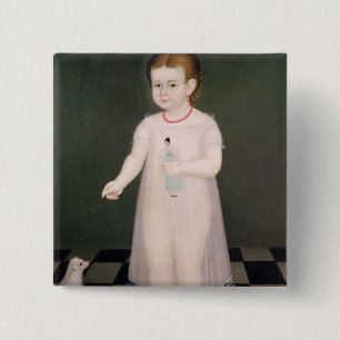Bóton Quadrado 5.08cm Rapariga com uma boneca, 1838