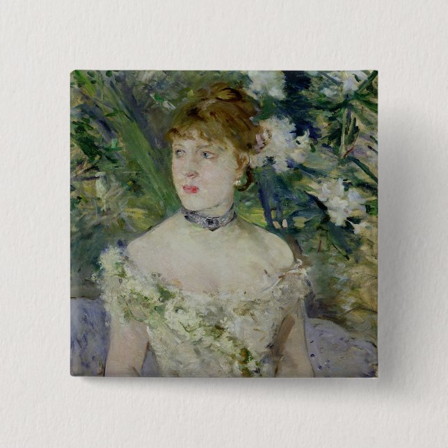 Bóton Quadrado 5.08cm Rapariga em um vestido de bola, 1879 (Frente)