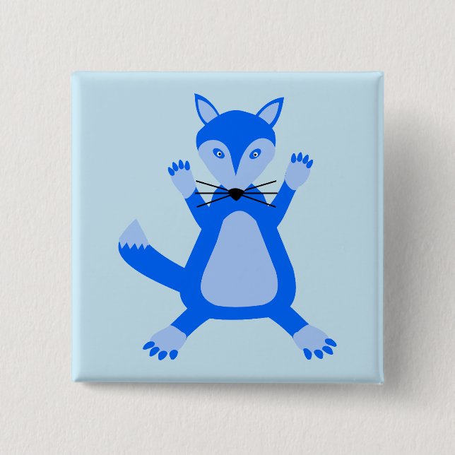 Bóton Quadrado 5.08cm Raposa-Bebê Azul (Frente)