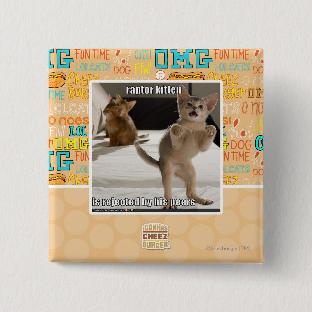 Bóton Quadrado 5.08cm Raptor Kitten (Frente)