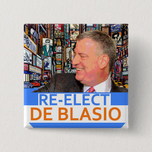 Bóton Quadrado 5.08cm Re-Elect de Blasio em 2017