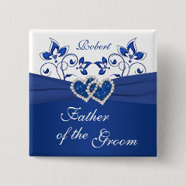 Bóton Quadrado 5.08cm Real Azul, White Floral Pai do Pino do Groom