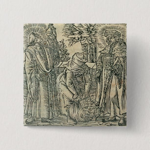 Bóton Quadrado 5.08cm Recolhendo ervas para a medicina, 1534 (woodcut)