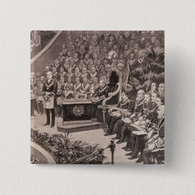 Bóton Quadrado 5.08cm Recolhimento maçónico grande no Albert real (Frente)