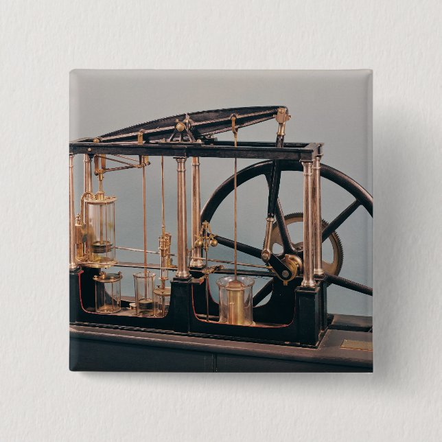 Bóton Quadrado 5.08cm Reconstrução do motor de vapor de James Watt (Frente)