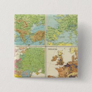 Bóton Quadrado 5.08cm Recursos físicos da Europa e mapa de população