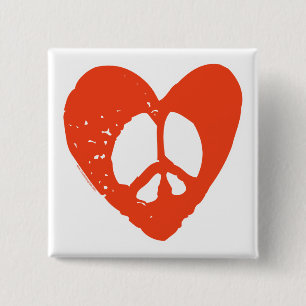 Bóton Quadrado 5.08cm Red Grunge Heart com Sinal de Paz