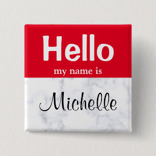 Bóton Quadrado 5.08cm Red Hello My Name is personalizado botão nametag m