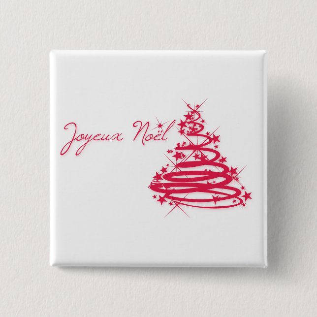 Bóton Quadrado 5.08cm Red Joyeux Noël com árvore de Natal (Frente)
