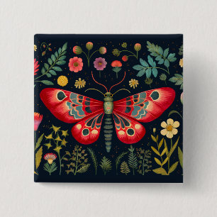 Bóton Quadrado 5.08cm Red Moth No Jardim Noturno