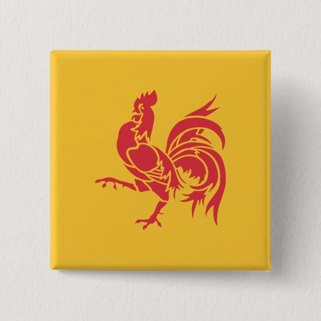 Bóton Quadrado 5.08cm Red Rooster (Bandeira da Valônia) (Frente)