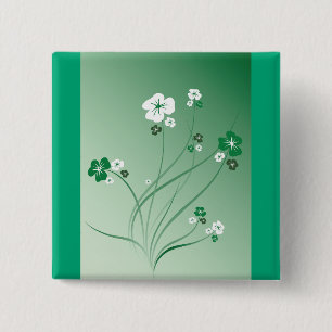 Bóton Quadrado 5.08cm Redemoinhos Florais Verdes e Flores Brancas