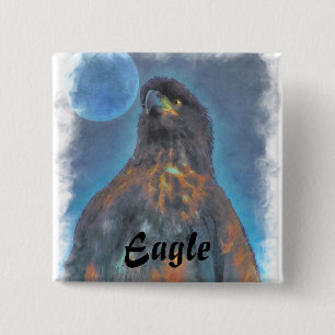 Bóton Quadrado 5.08cm Regal Young Bald Eagle e pintura de Lua
