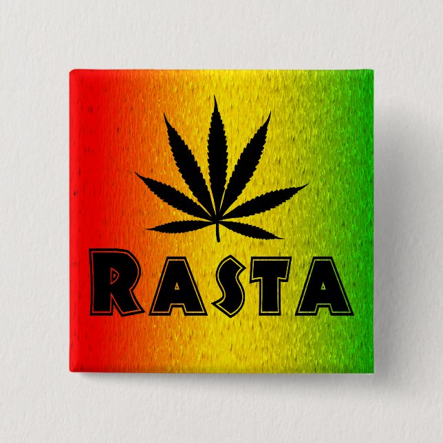 Bóton Quadrado 5.08cm Reggae Rasta Leaf Jamaican Jamaica Button (Frente)