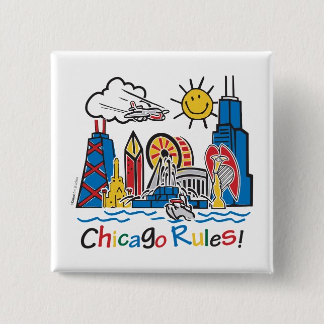 Bóton Quadrado 5.08cm Regras de Chicago (Frente)