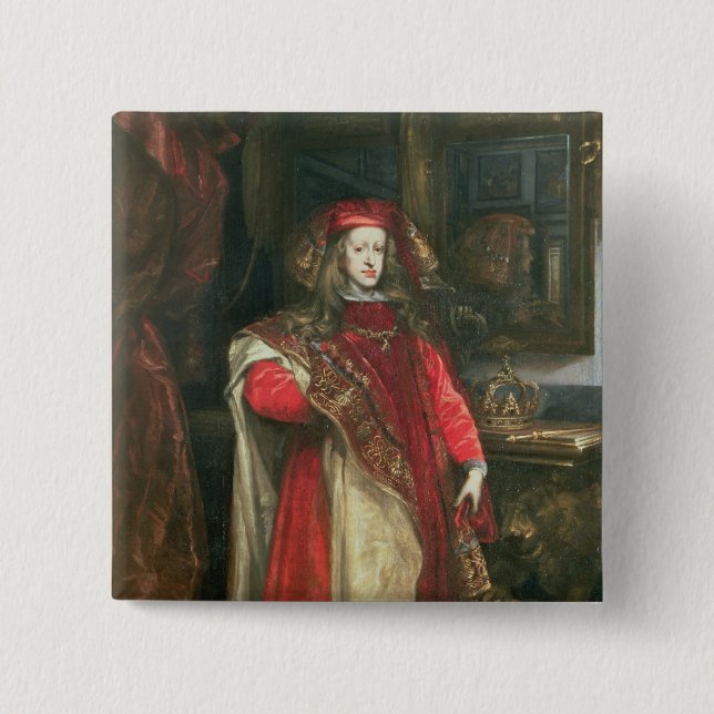 Bóton Quadrado 5.08cm Rei Charles II da espanha (Frente)