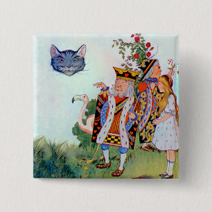Bóton Quadrado 5.08cm Rei & rainha dos corações, Alice & o gato de