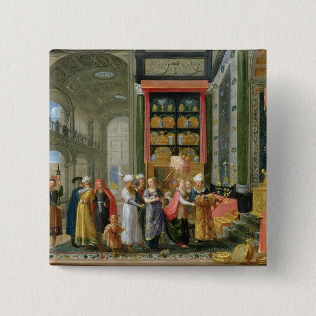 Bóton Quadrado 5.08cm Rei Solomon e rainha de Sheba (Frente)