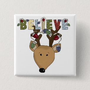Bóton Quadrado 5.08cm Reindeer acredita em Camisetas e presentes de féri