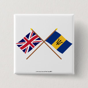 Bóton Quadrado 5.08cm Reino Unido e bandeiras cruzadas Barbados