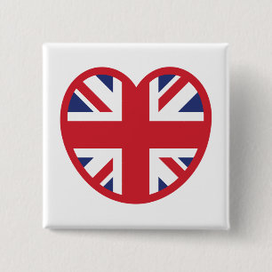 Bóton Quadrado 5.08cm Reino Unido Union Jack Flag Heart