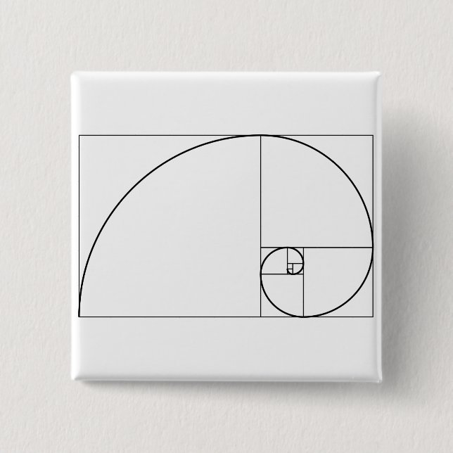 Bóton Quadrado 5.08cm Relação dourada espiral de Fibonacci (Frente)