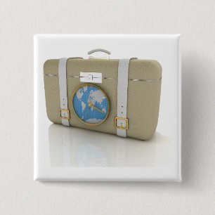 Bóton Quadrado 5.08cm Relógio de Mala de Viagem Vintage Mapa Mundi