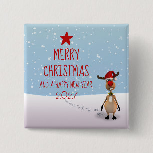 Bóton Quadrado 5.08cm Rena de Natal Engraçada Árvore de Ano Novo Natal 2
