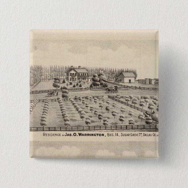 Bóton Quadrado 5.08cm Residências e fazendas de Warrington (Frente)