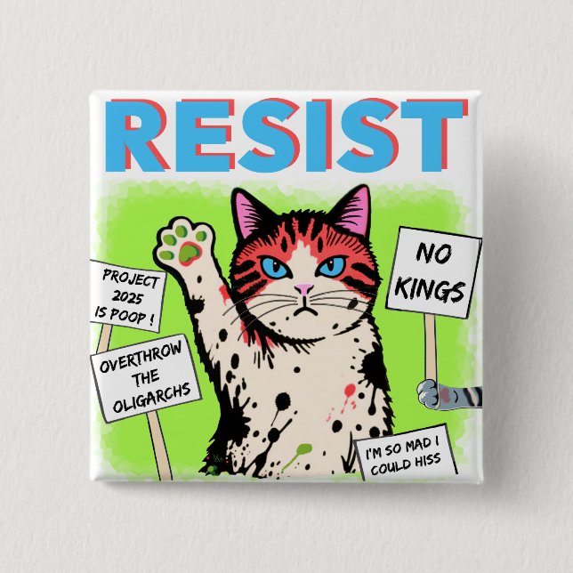 Bóton Quadrado 5.08cm Resistance Protest Cat  (Frente)